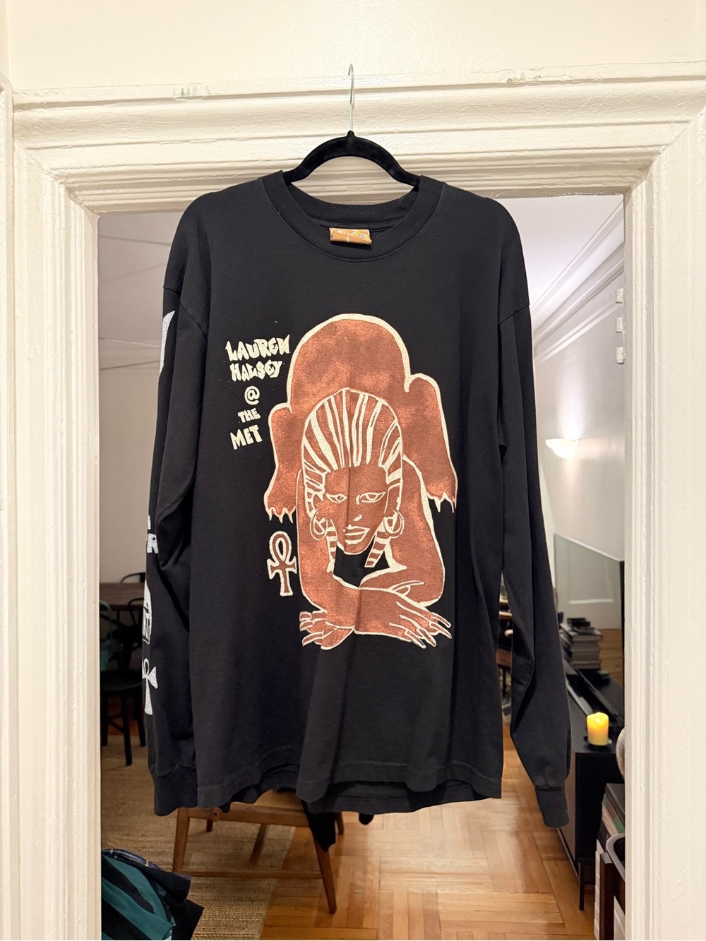 Lauren Halsey Black Graphic Long Sleeve Tee with Rust Illustration